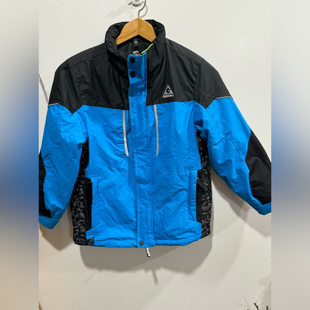 Gerry rainwear, snow, ski jacket, youth 10-12, blue, lined, double zipper.  EUC!